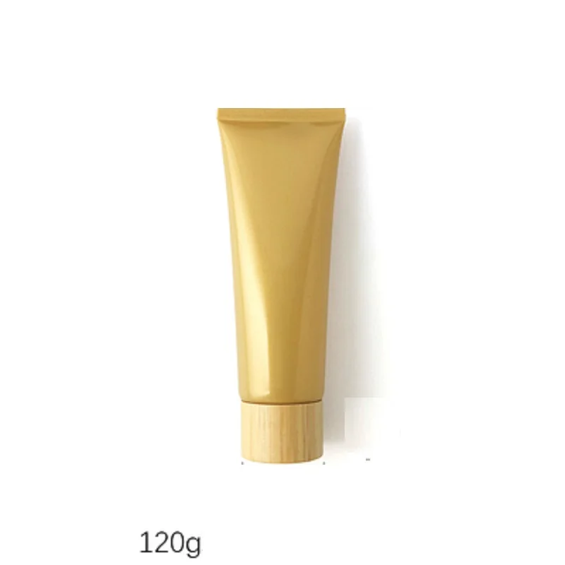 120ml Bamboo Wood Screw Lid Empty Plastic Gold Squeeze Tube Blue Cosmetic Packaging Container White Refillable Bottles 25pcs/Lot