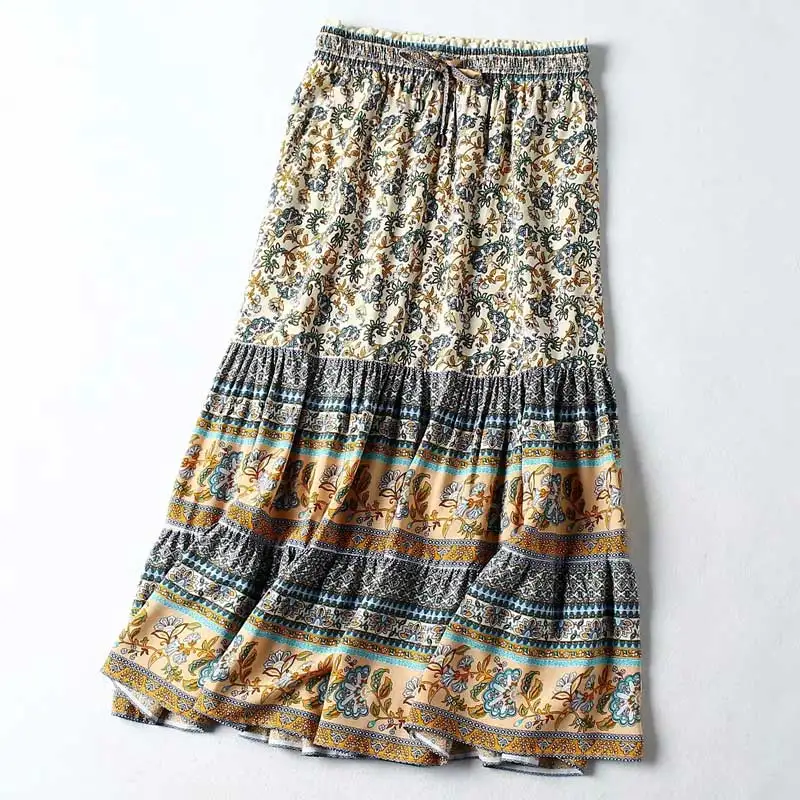 Богемный Вдохновленный цветочный принт длинная юбка для женщин 2020 модная