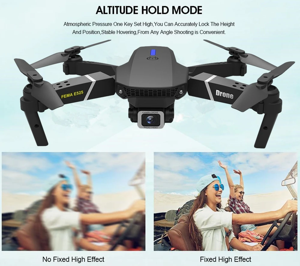 Дрон FEMA E525 FPV с HD 4K Wi Fi камерой удерживающим высоту складной RC Квадрокоптер
