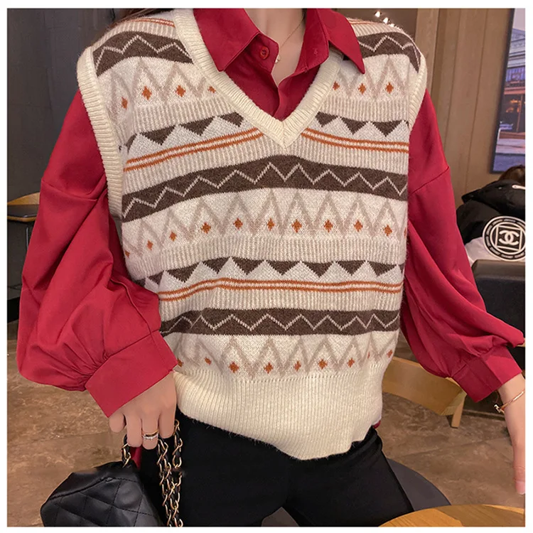 

2022 Fashion Printed Sweater Vest for Women Sleeveless Cropped Sweater Tops Knitted Vest Women Cropped Sweater Vest