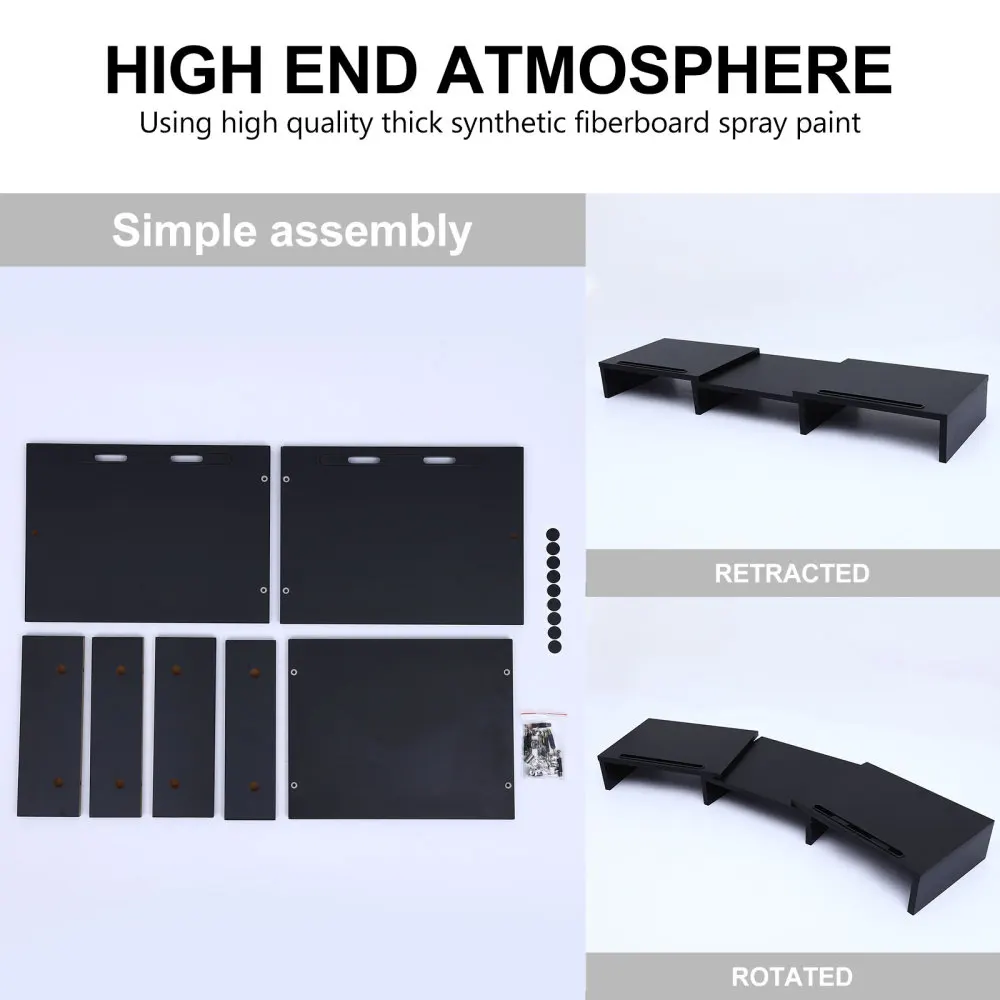 

Retractable Monitor Stand Computer Screen Shelf Desktop Storage Rack (Black)