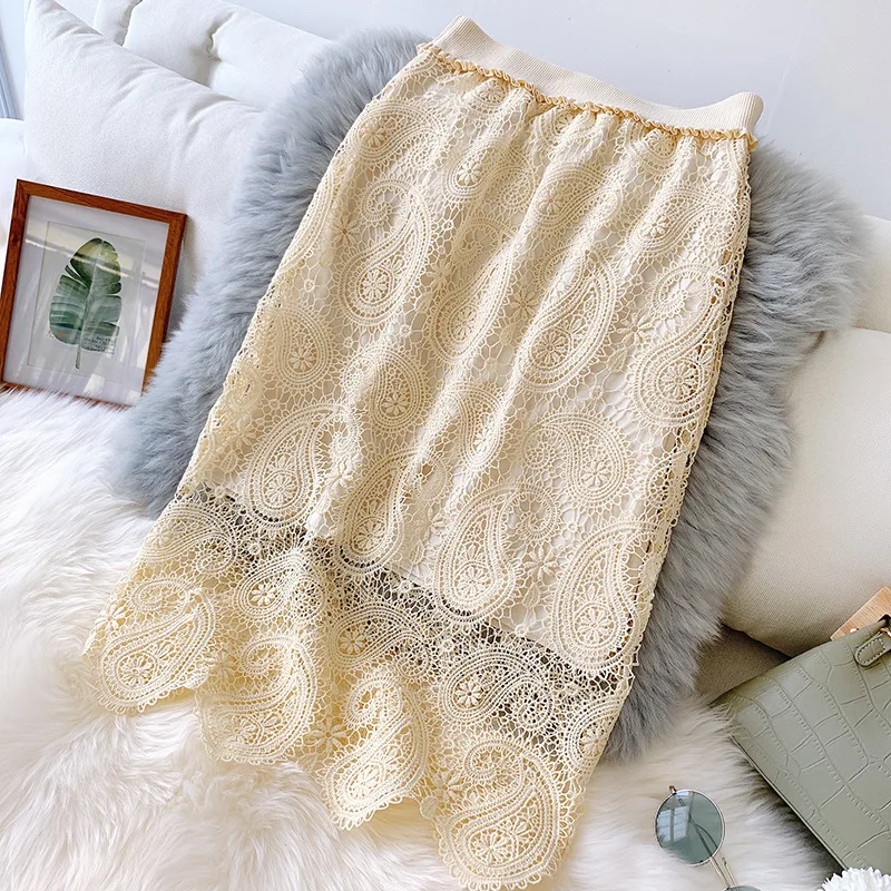 New 2020 Spring Summer Lace Crochet Wrap Skirts Elegant Midi Office Ladies High Waist Korean OL Style Pencil Skirt | Женская одежда