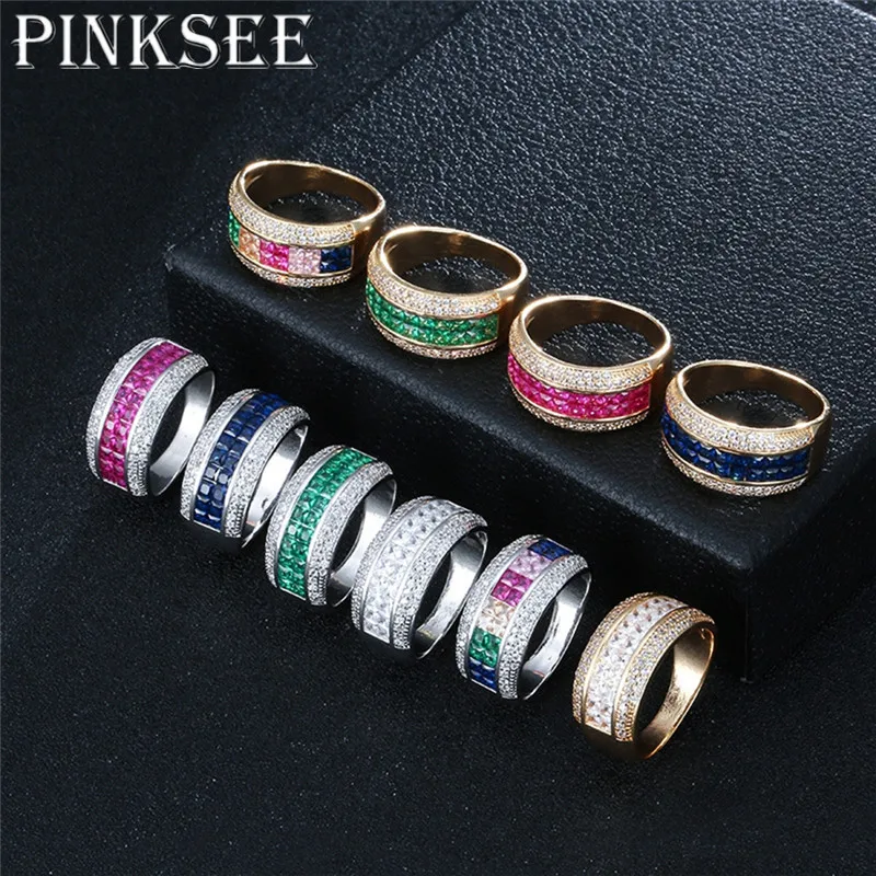 

Pinksee Fashion Classic Colorful Full Crystal Finger Ring Women Wedding Engagement Jewelry Elegant Simple Design Circle Rings