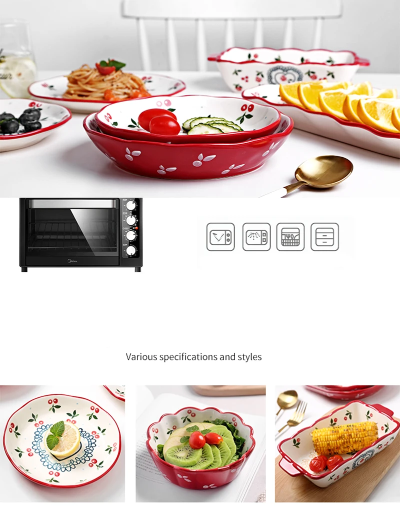 Cherry Ceramic Plate Salad Fruit Bowl Dessert Snack Japanese Dishes Rice Noodles Dinnerware Dish Flower Kitchen Plates | Дом и сад