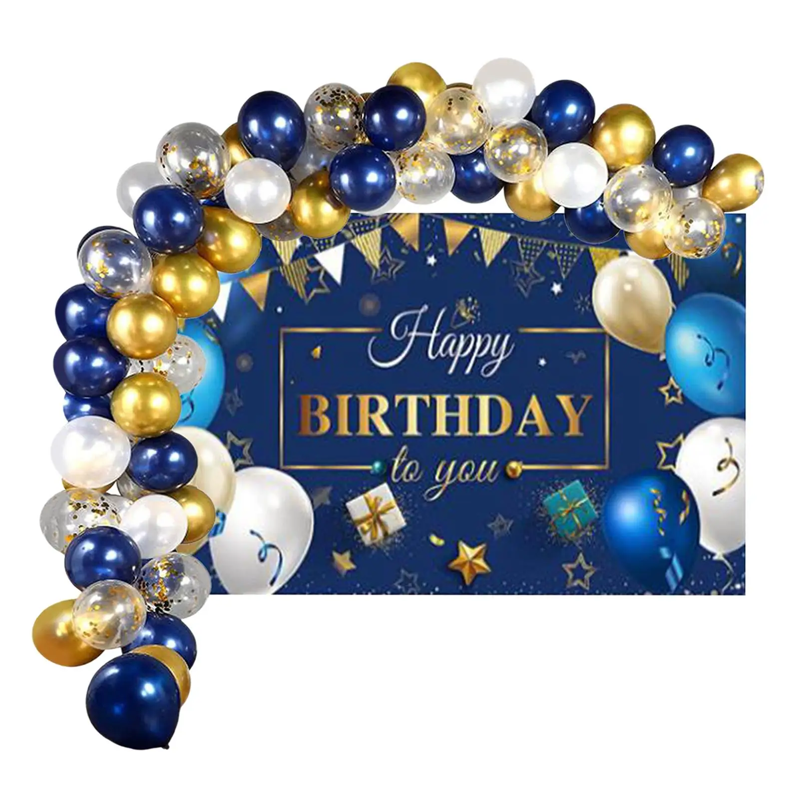 

Happy Navy Blue Birthday Confetti Balloons Confetti with Banner Balloons Garland for Celebration Party Home Decoration Men Boys