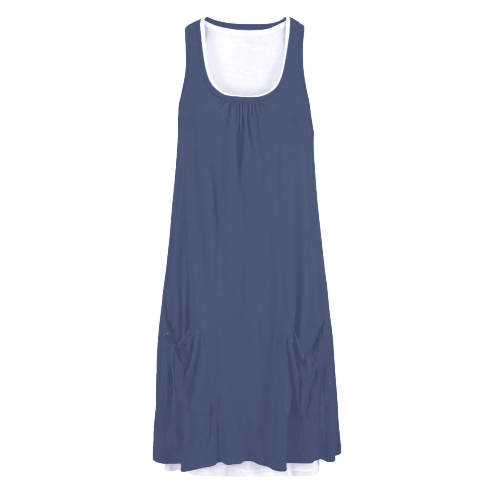 

40# Splicing Summer Dress Casual Loose Tank Dress Women Causal O Neck Summer Dress 2021 Sleeveless Pocket Above Knee Dress
