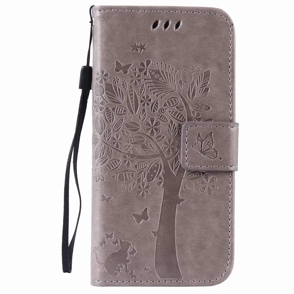 Grey Кожаный чехол для Apple iPhone 11 Pro Max XR X XS 4 4s 5C 5S 6S 7 8 Plus для iPod Touch 5 6 дерево кошка шаблон телефон Капа D06F - Цвет: Grey