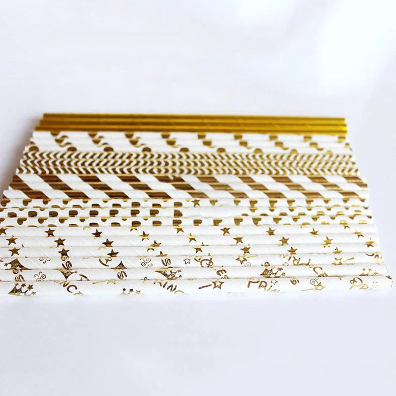 25 шт. одноразовые бумажные соломинки с золотым покрытием различные типы