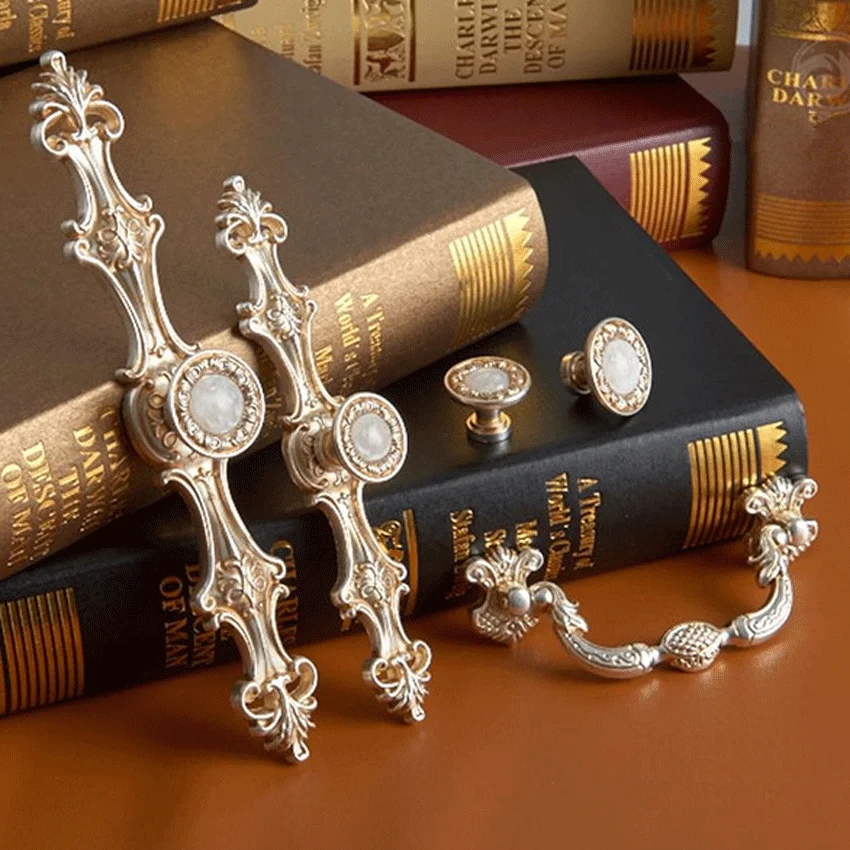 Цинковый сплав шикарный Шкаф Тянет Ручки Белый Камень ящиками дубового цвета