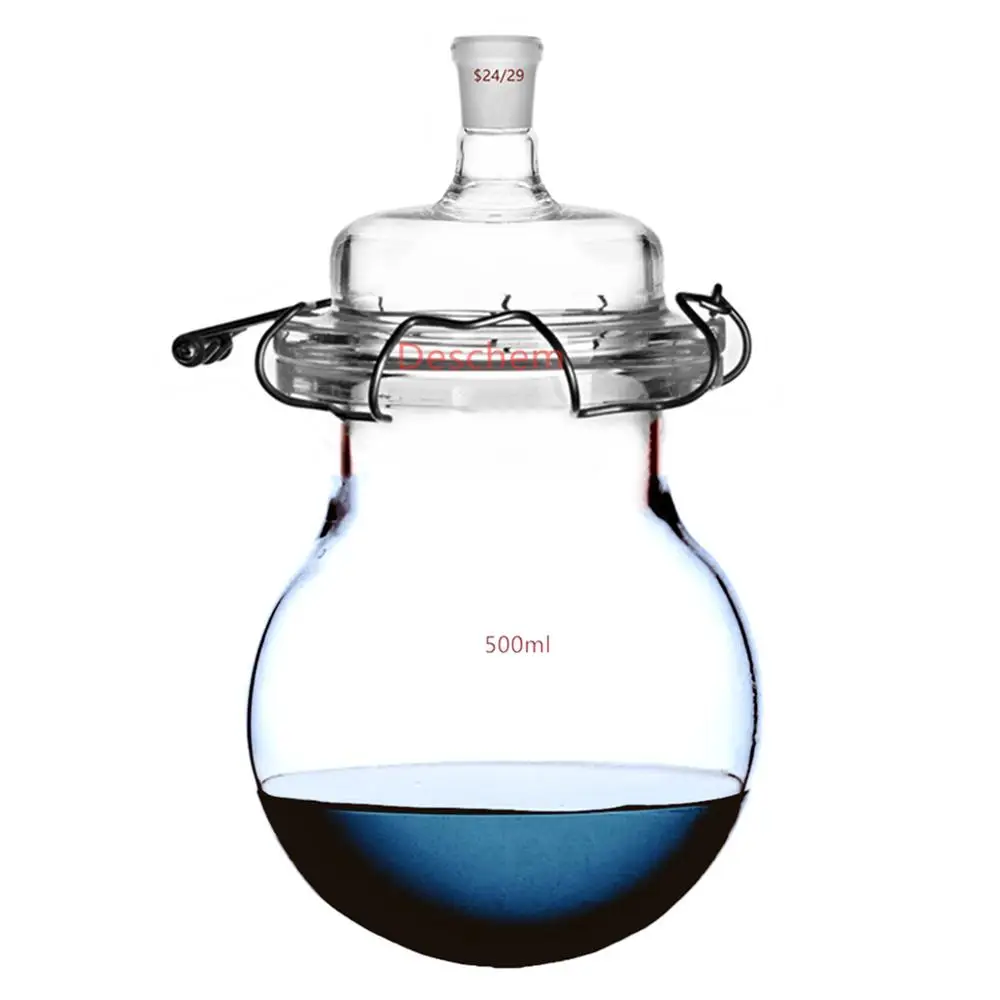 Лабораторный реактор на 1 шею со стеклянной крышкой и стальным зажимом 500 мл