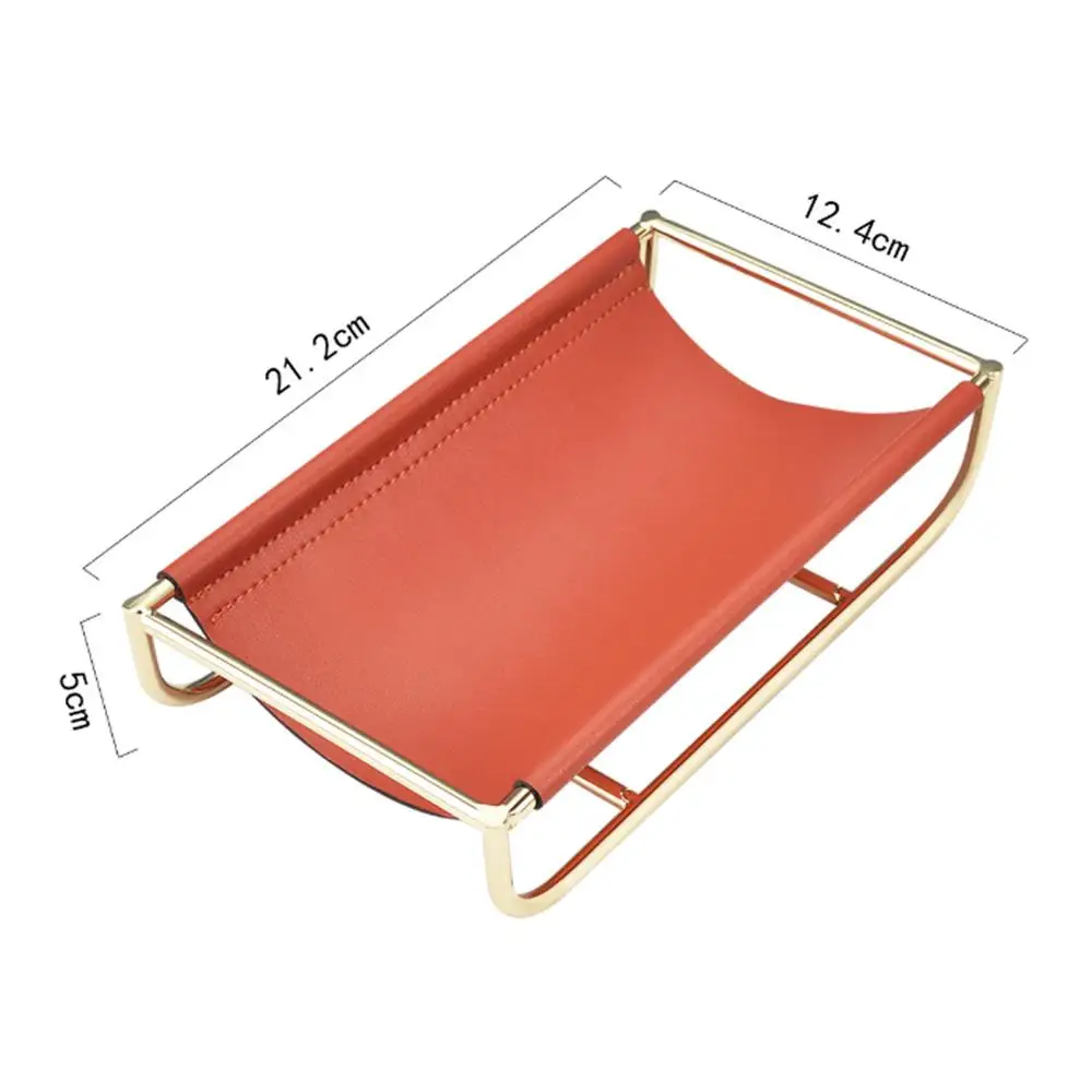 

Golden Wrought Iron Leather Rack Storage Tray Living Room Key Jewelry Storage Racks Desktop Creative Decorative Tray