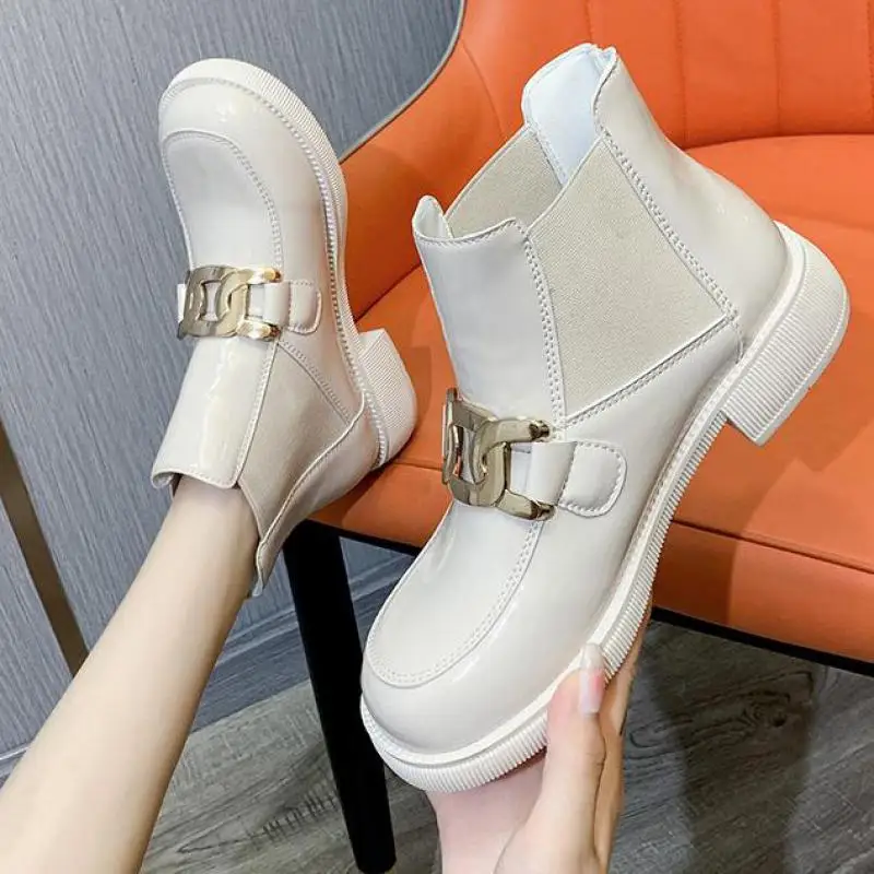 

Женские ботинки на массивной платформе, однотонные модные ботинки в стиле панк, с квадратным носком, без застежки, зимние ботинки, 2022
