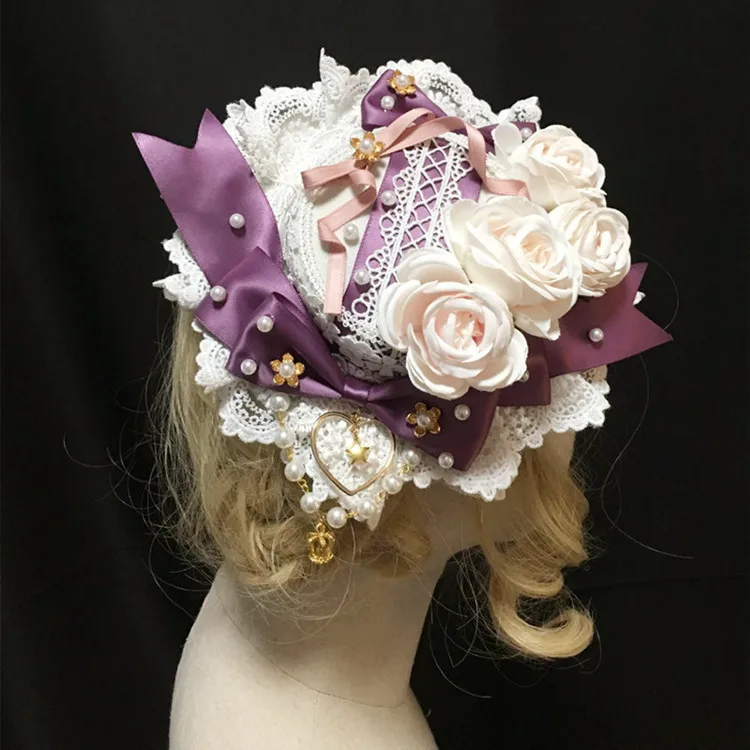

Классический головной убор Mori Girl с цветами в стиле "Лолита", заколка для волос для чайвечерние, великолепная плоская шляпа, элегантные аксес...