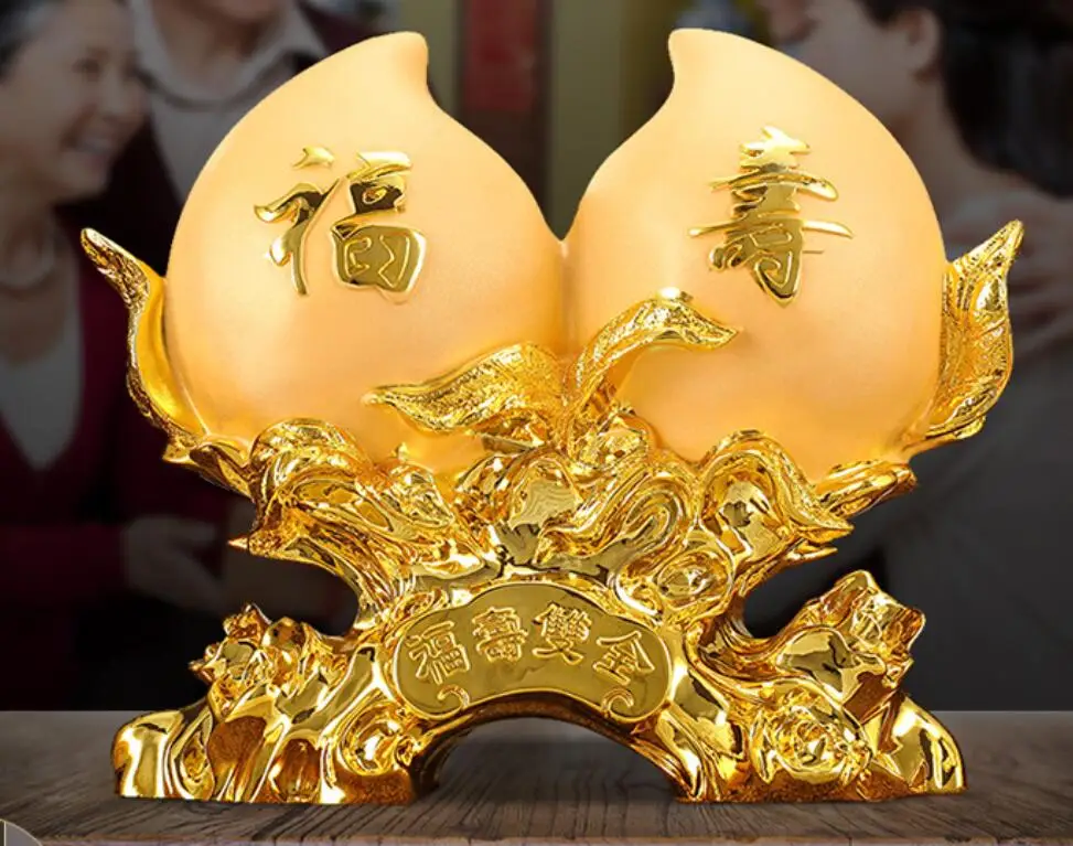 

Birthday gift for parents old people gift gold peach birthday gift Sculpture statue carving Home Decoration