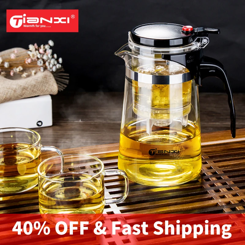 

TIANXI Clear Heat Resistant Glass teapot Coffee Tea Press auto Dispensing Infuser Teapot Milk Juice Container