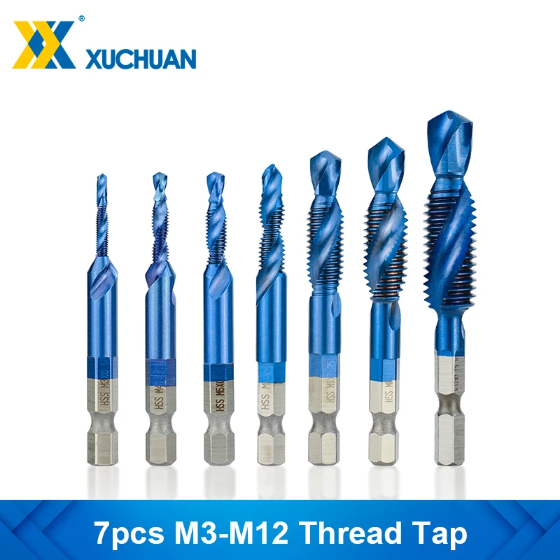 

Thread Tap 7pcs Hex Shank Metric Tap Drill Bit M3-M12 Machine Plug Tap Screw Hole Drilling Screw Theap Tap Threading Tools