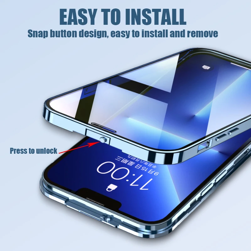 Funda de Metal de aluminio de lujo para iPhone, carcasa transparente mate de vidrio de doble cara para iPhone 13 Pro Max 13pro 360, cubierta protectora completa a prueba de golpes-5