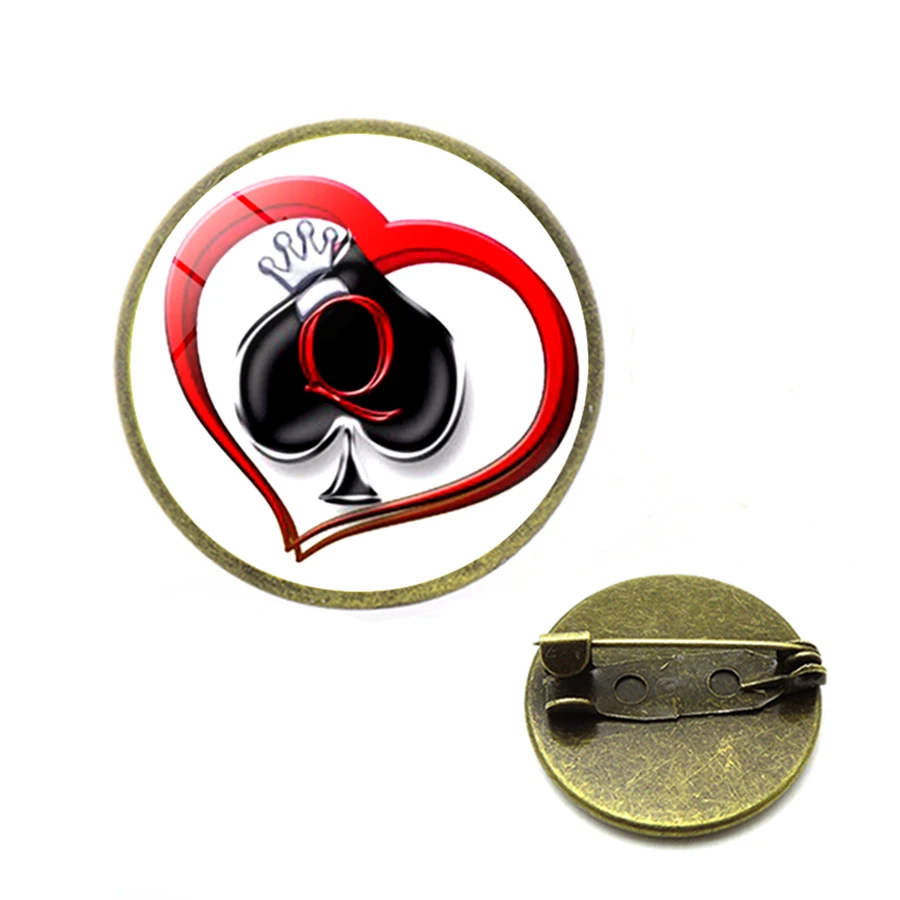 Poker Spades Q queen броши сердце для клуба на лацкане булавки мужчин рюкзак женщин и