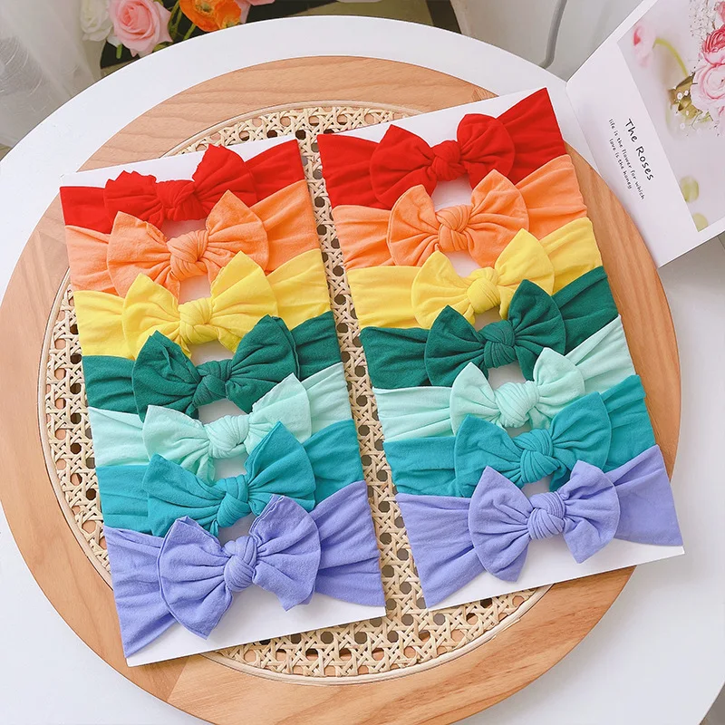 Conjunto de 7 unids/set de diadema para ni&ntilde;a, turbante de lazo de nailon para ni&ntilde;a, banda para el pelo para ni&ntilde;os, diademas para reci&eacute;n nacidos, accesorios el&aacute;sticos b&aacute;sicos para la cabeza-2