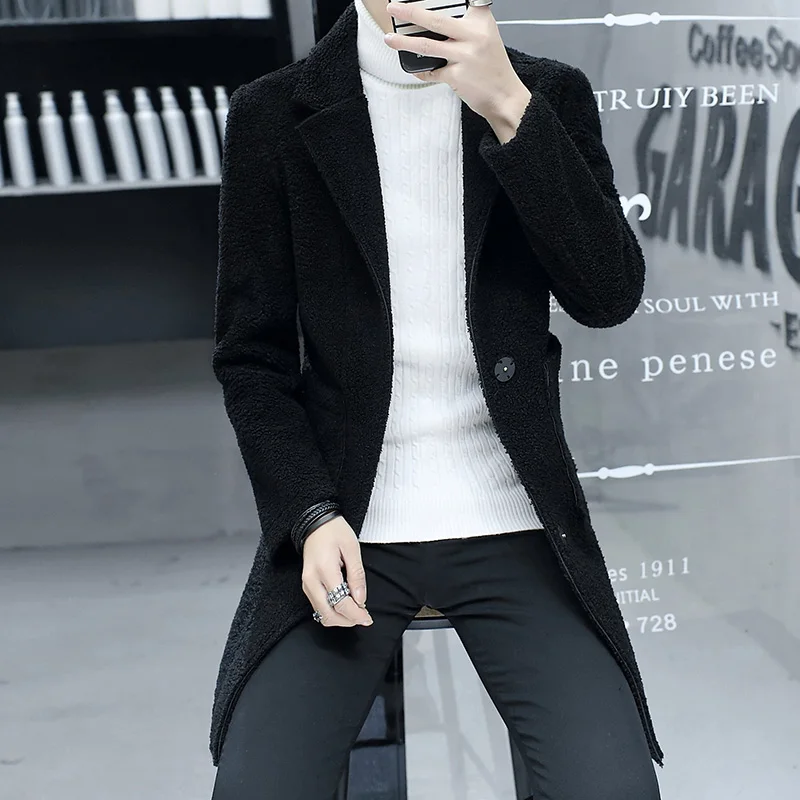 Зимнее тонкое мотоциклетное длинное кожаное пальто мужское повседневное