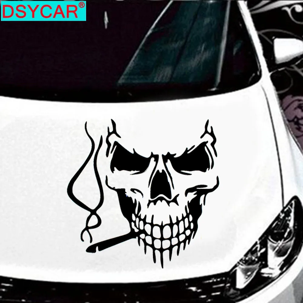 

DSYCAR 1Pcs Reflective Smoking Skull Funny Car Stickers Car Hood Window Decorative Sticker Skull Decal for Car Decoration