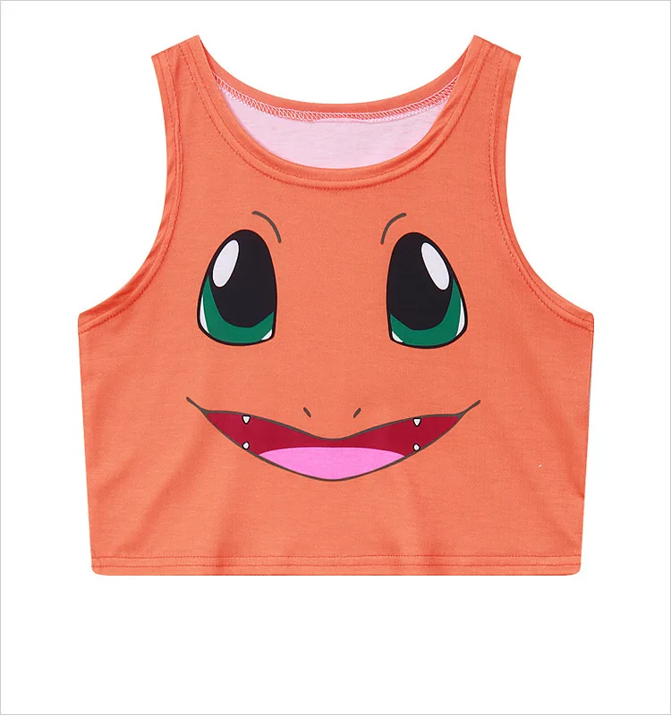 Charmander Карманный кроп-топ с монстрами Женская майка Сейлор Мун чармандер, Сквиртл булбазавр принт майки Харадзюку без рукавов Футболка жилет - Цвет: Charmander