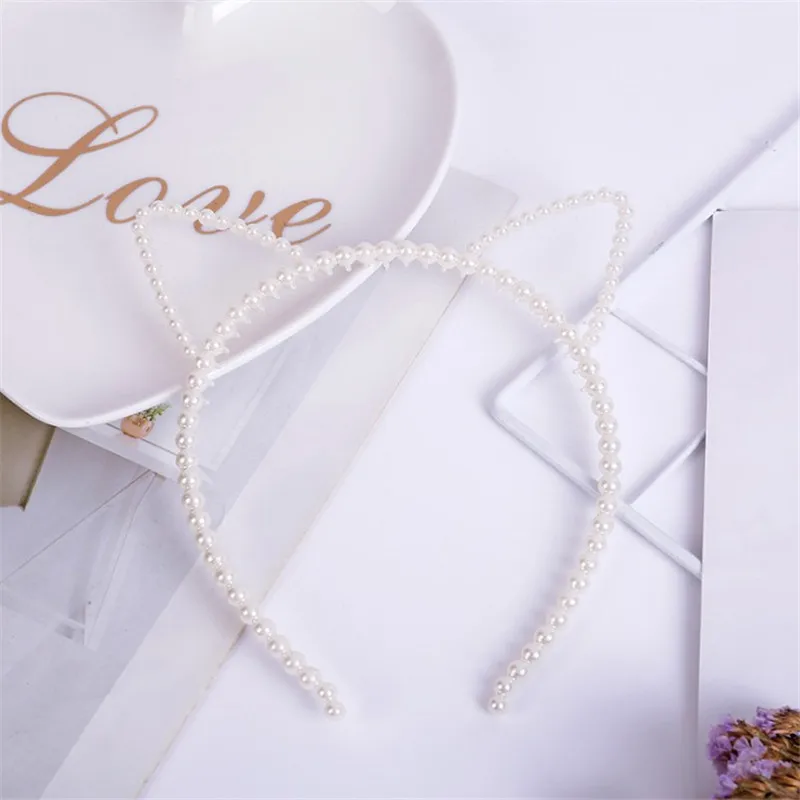 1 PC Cat Ear Headband Kawaii Korean Imitation Pearl Rabbit Hair Band For Women Hoop Sweet Accessories |