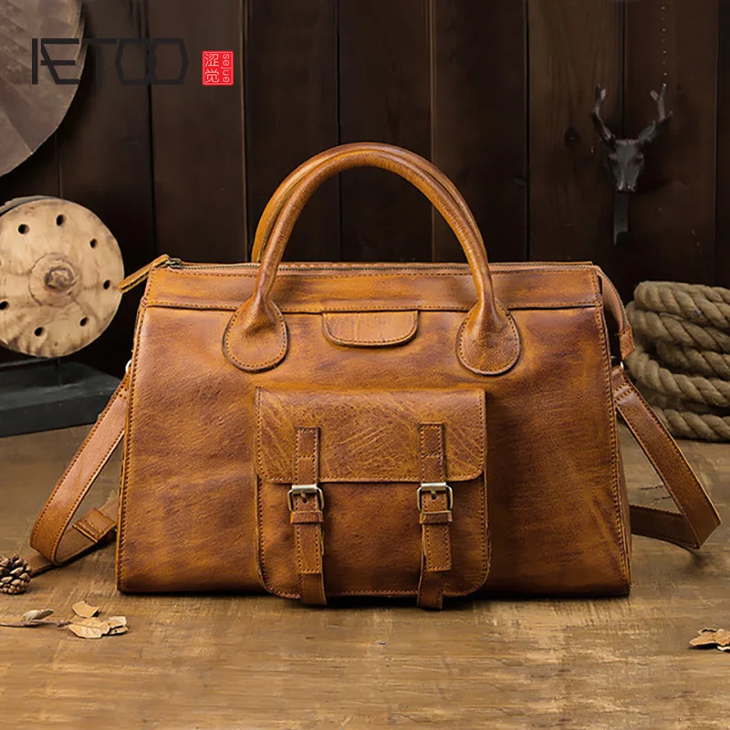 

Сумка AETOO из воловьей кожи, мужская сумка на плечо из растительного дубления, модная мужская сумка-мессенджер