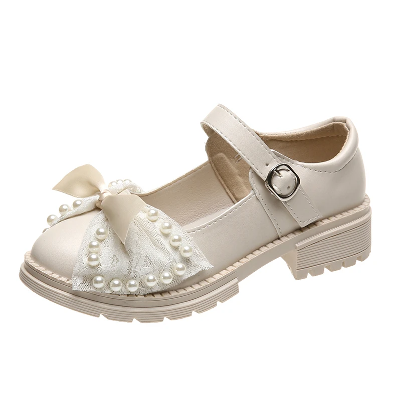 

Кожаные туфли с бантом и бисером для девочек, Мягкие Туфли Мэри Джейн на липучке, детские кожаные туфли из жапанной кожи для студентов и школ