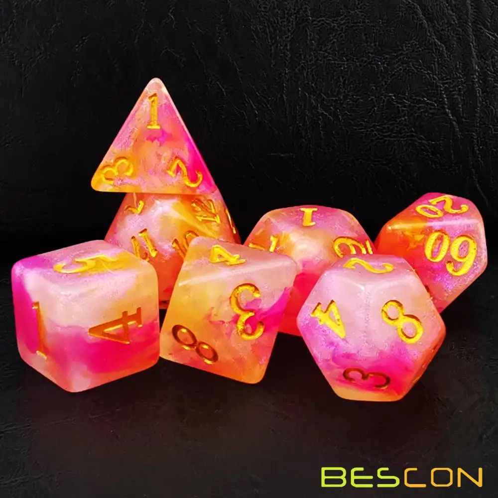 Bescon магические каменные кости набор серии, 7 шт. многогранные РПГ кости набор Фея дух, RoseQuartz, Золотая Руда, глаза Дракона