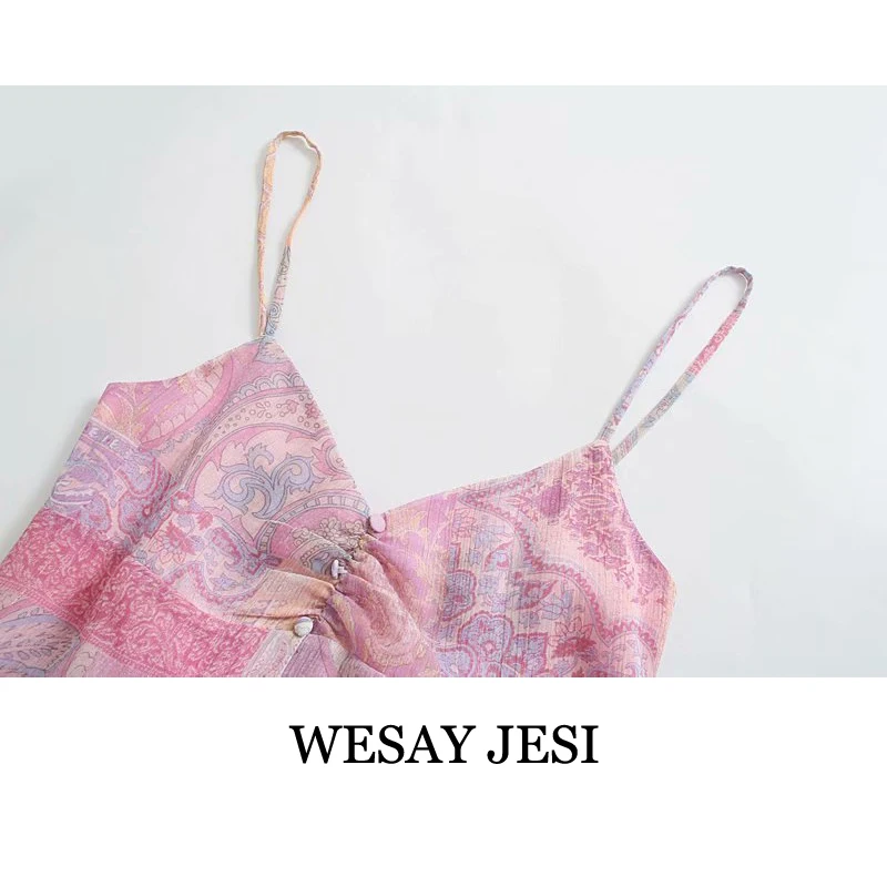 

WESAY JESI Women's Summer Sundresses Button-Up Long Dress Woman Sweet Chic Floral Print Ruffle Sleeveless Off Shoulder Female