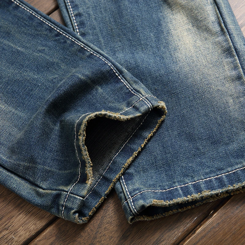 Мужские облегающие джинсы винтажные крутые брюки с дырками модные рваные в