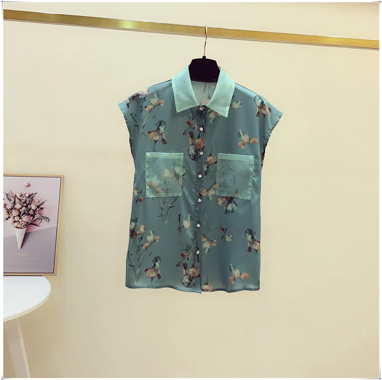 

Pink,Apricot,Green Flowers Summer Chiffon Shirts Women Short Sleeve Floral Print Loose Tops and Blouses S-2XL