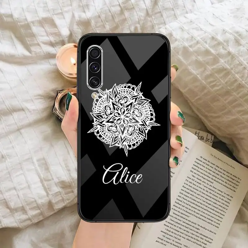 

PERSONALISED INITIALS Name BLACK Phone Case Tempered glass For Samsung S6 S7 edge S8 S9 S10 e plus note8 9 10 pro