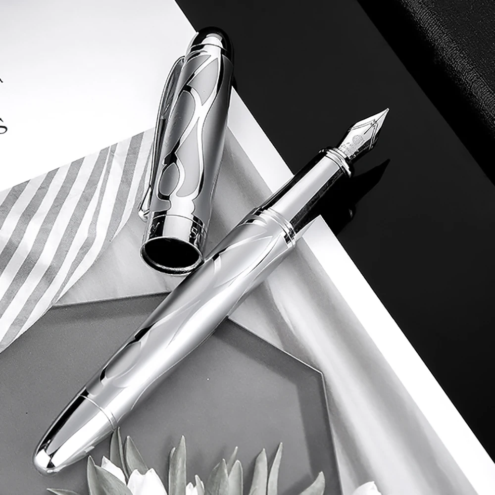 HongDian металлическая Серебряная перьевая ручка Renaissance 5010 Красивый рельефный