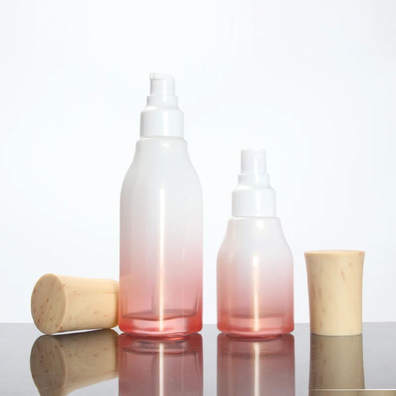 Новинка 40 мл квадратная Розовая/матовая стеклянная бутылка с насосом для