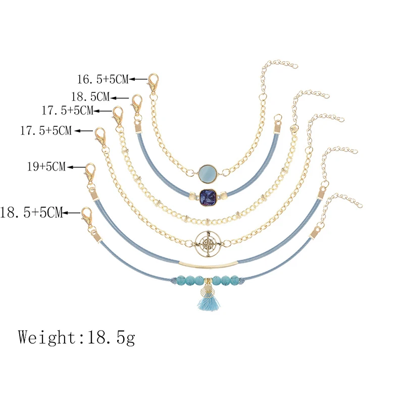 6 шт./компл. модный классический женский браслет цвета океана голубой из бисера