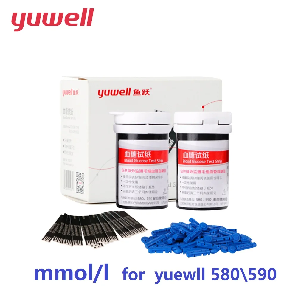 Глюкометр yuwell, тест-полоски для измерения уровня сахара в крови, 100 шт., тест-полоски для измерения уровня сахара в крови, монитор для измерения уровня сахара для 580/590