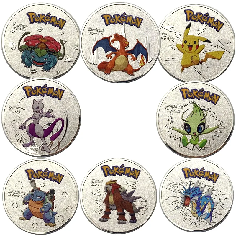 

Pokemon Silver Coins Pikachu Charizard Japanese Pokemon Anime Movie Around Coins Children's Cartoon Toys Birthday Small Gifts