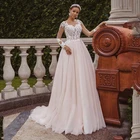 2021 свадебные платья в стиле бохо с длинными рукавами для женщин, Дамская аппликация, ТРАПЕЦИЕВИДНОЕ простое телесное Сетчатое платье для невесты в сельском стиле