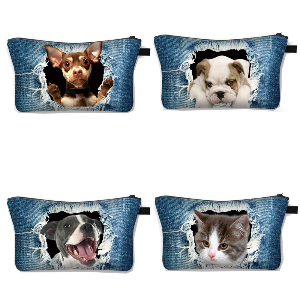 

Funny Cat Dog Head Cosmetic Bag for Make Up Women Makeup Bag Kitten Puppy Cosmetic Case Girls Casual Organizer Travel Bags