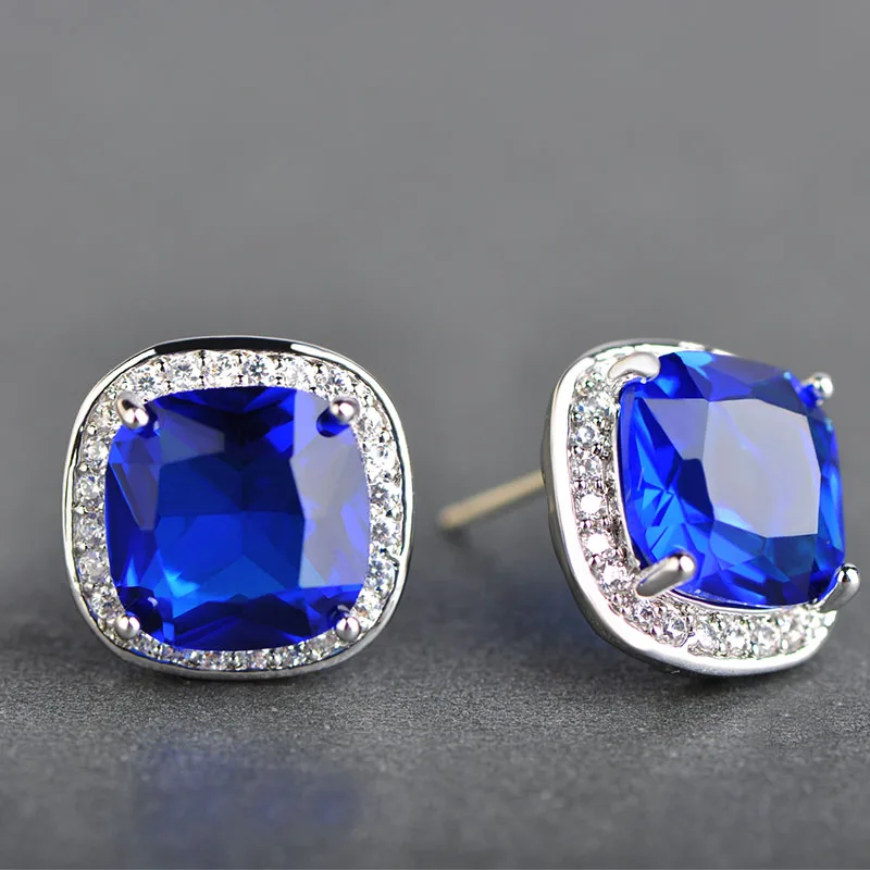 MECHOSEN Luxury Zirconia Square Stud Earrings Royal Blue Rhinestone Max Brincos Grandes For Personality Women Aretes Jewelry | Украшения и