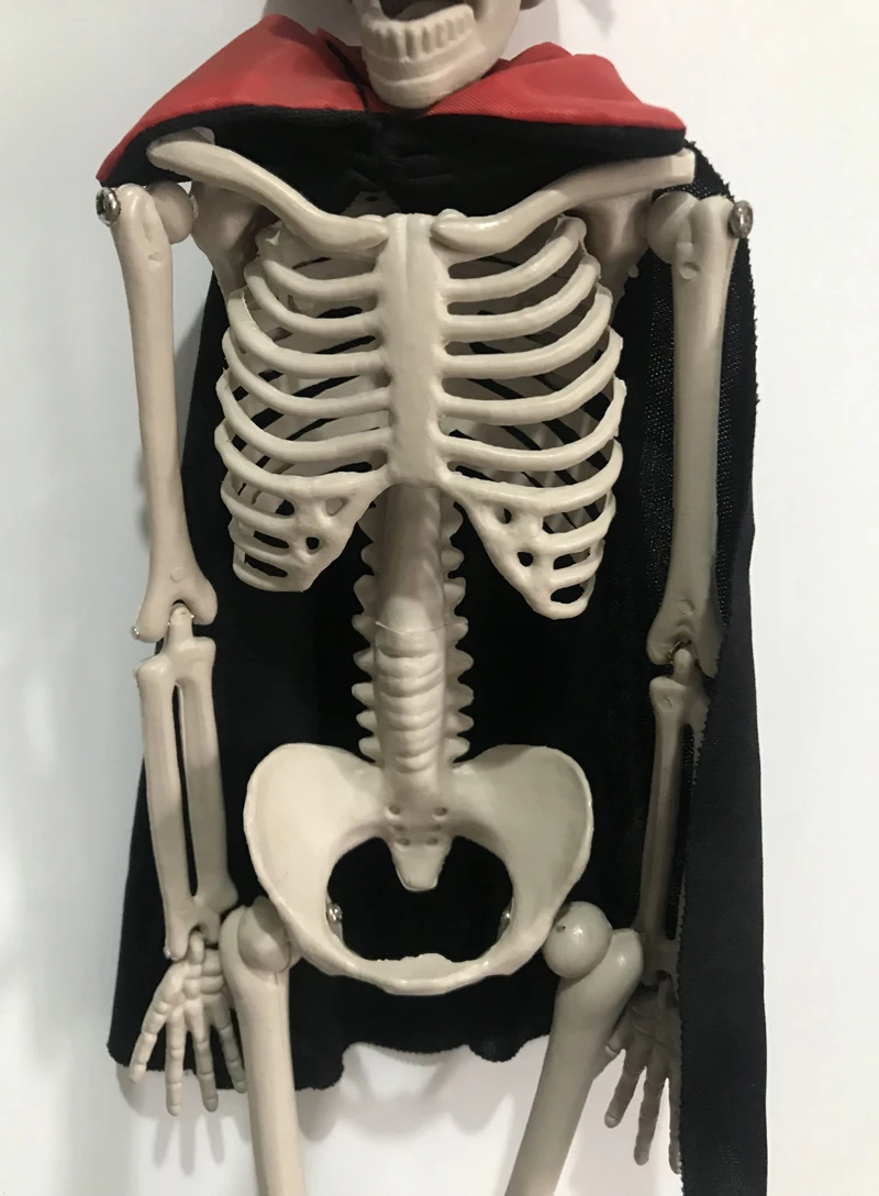 Примерно 40 см имитация скелета Череп кукла шарнирное движение с черной накидкой