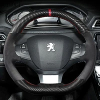 for peugeot 308 307 508 207 206 408 3008 hand stitched leather suede carbon fibre steering wheel cover interior car accessories