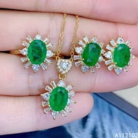 kjjeaxcmy fine jewelry 925 sterling silver inlaid natural emerald earrings ring pendant exquisite girl suit support test