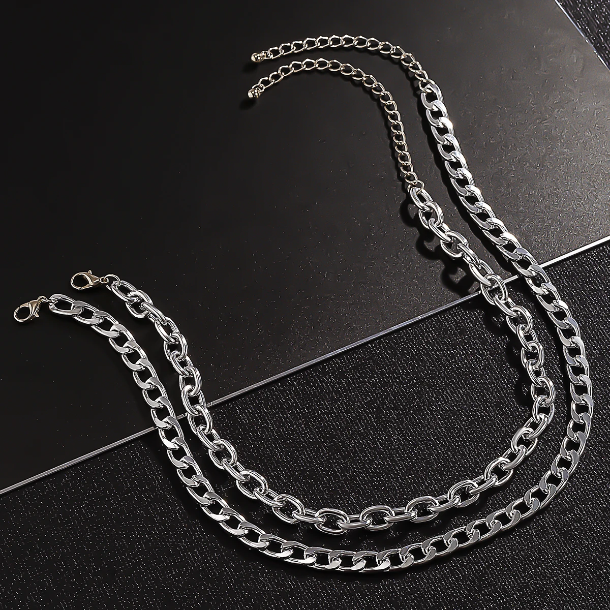 

SHIXIN Hip Hop 2 Layered Thick Link Chains Necklace Men/Women Punk Gold/Silver Color Short Choker Collar Necklace Chains on Neck