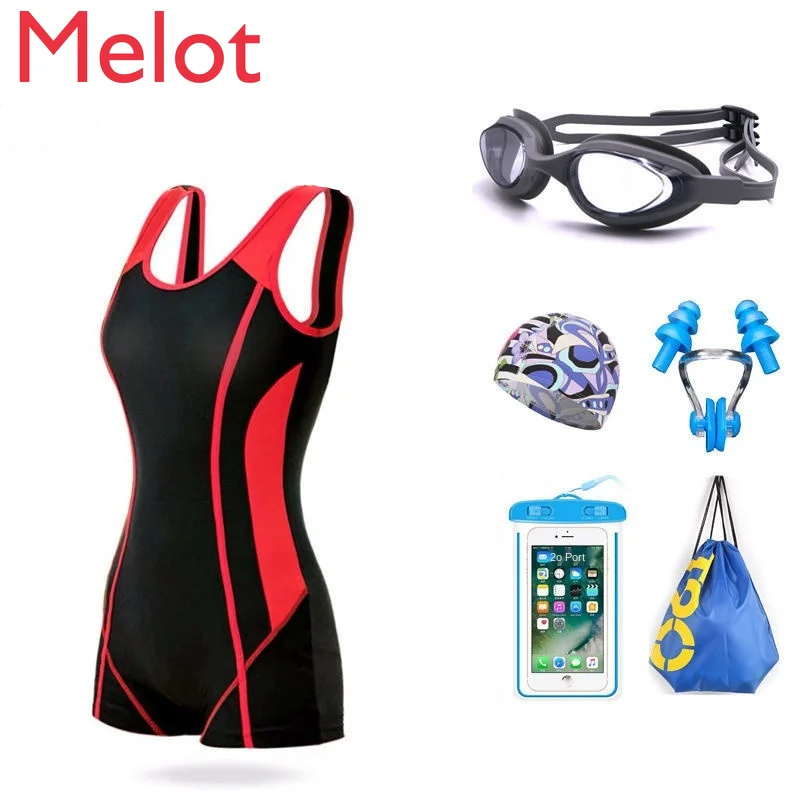 

One-Piece Swimsuit Women's Quick-Drying Boxer Swimming Trunks Conservative Professional Swimming Hot Spring Float Beach Swimsuit