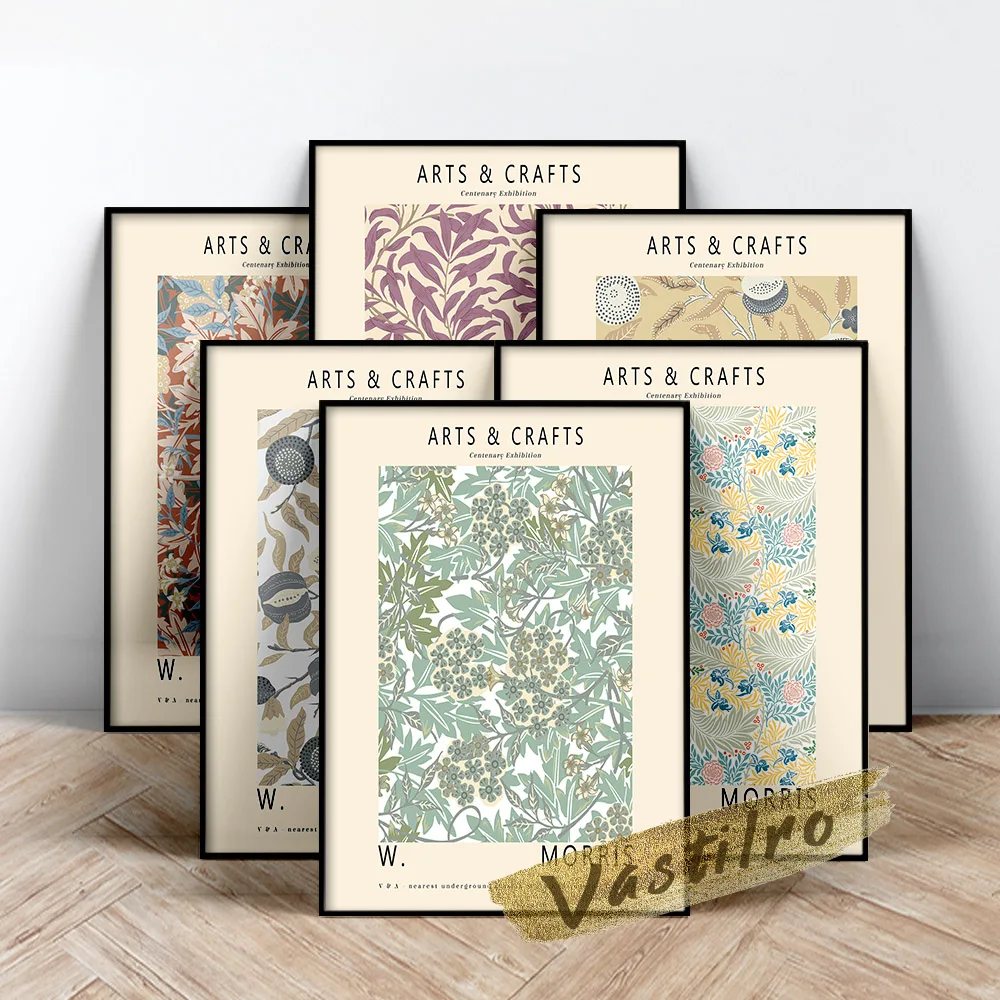 

William Morris Famous Classic Poster, Fabric Textured Background Wall Decor, Morris Flower Leaf Painting, Vintage Plant Wall Art