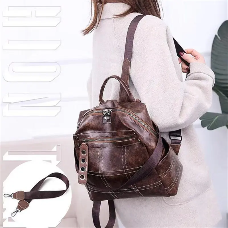 Модный молодежный кожаный рюкзак для женщин школьный женский на плечо девочек