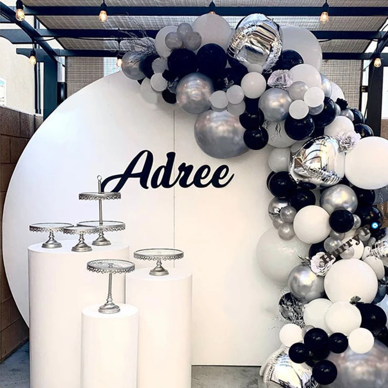 Kit de arco de guirnalda para decoraci&oacute;n de fiesta de cumplea&ntilde;os para mujeres y hombres, suministros de boda y cumplea&ntilde;os, color negro y plateado-0
